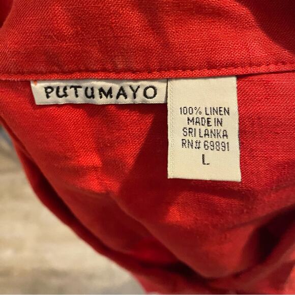 Putumayo Vibrant Red Button-Down Shirt large shacket 100% linen jacket layer - Picture 3 of 9